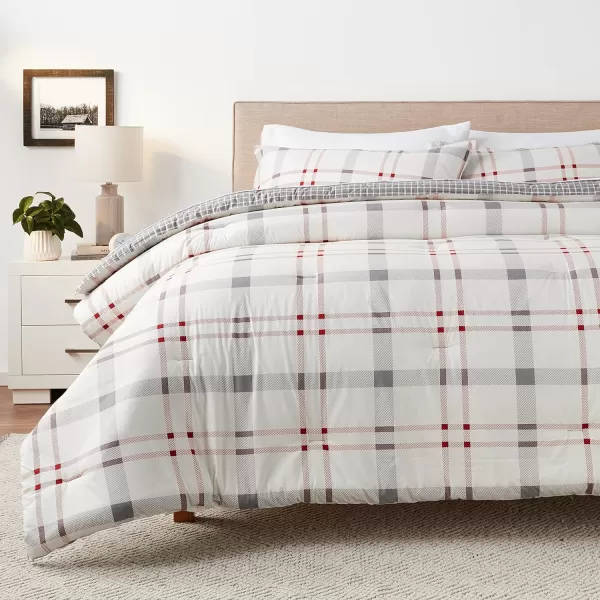 imageEddie Bauer Home Portage Bay Collection 100 Cotton Soft  Cozy Premium Quality Plaid Comforter with Matching Shams FullQueen GreyKing