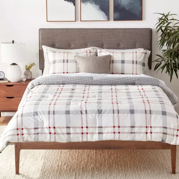 imageEddie Bauer Home Portage Bay Collection 100 Cotton Soft  Cozy Premium Quality Plaid Comforter with Matching Shams FullQueen GreyQueen