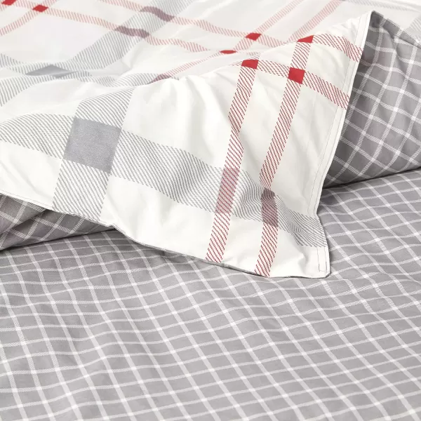imageEddie Bauer Home Portage Bay Collection 100 Cotton Soft  Cozy Premium Quality Plaid Comforter with Matching Shams FullQueen GreyTwin