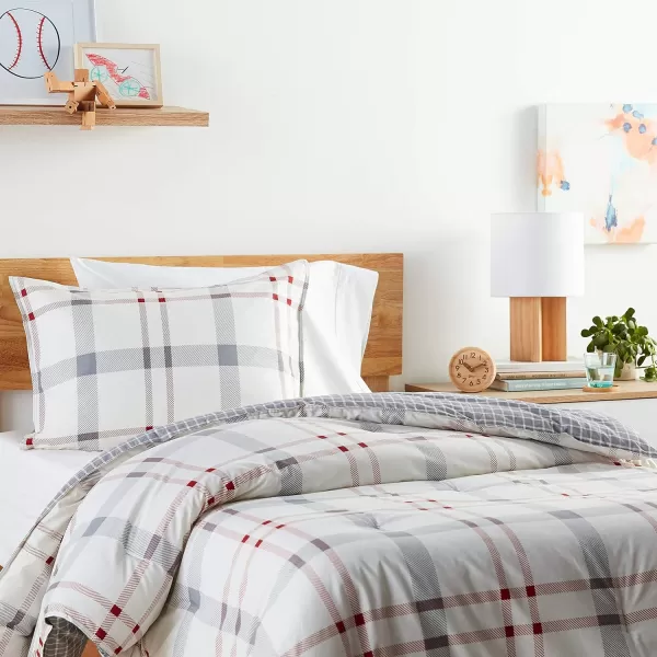 imageEddie Bauer Home Portage Bay Collection 100 Cotton Soft  Cozy Premium Quality Plaid Comforter with Matching Shams FullQueen GreyTwin