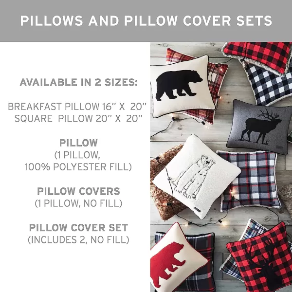 imageEddie Bauer Home Throw Pillow with Zipper Closure Perfect Home Decor for Bed or Sofa 16 x 20 Bear Twill Black1 Count Pack of 1 Cabin Plaid Bear BlackWhite
