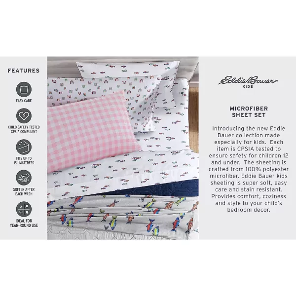 imageEddie Bauer Kids  Twin Sheets Stain Resistant Kids Bedding Ideal for Toddler Bedding Set Poppy Plaid Pink TwinSpring Water Tie Dye GreyWhite Queen