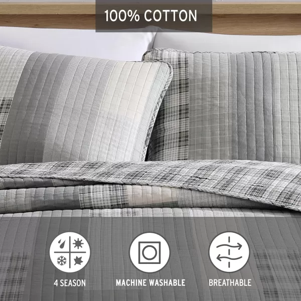 imageEddie Bauer King Quilt Set Cotton Reversible Bedding Set All Season Lodge Home Dcor Fairview Orange KingFairview GreyIvory