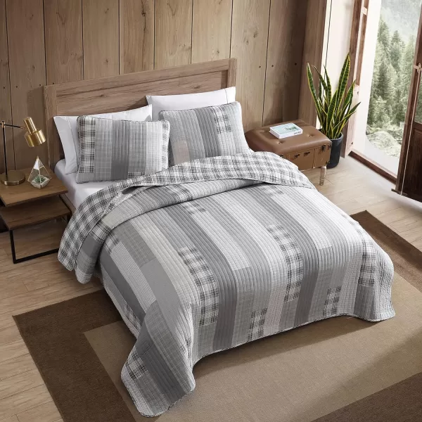 imageEddie Bauer King Quilt Set Cotton Reversible Bedding Set All Season Lodge Home Dcor Fairview Orange KingFairview GreyIvory