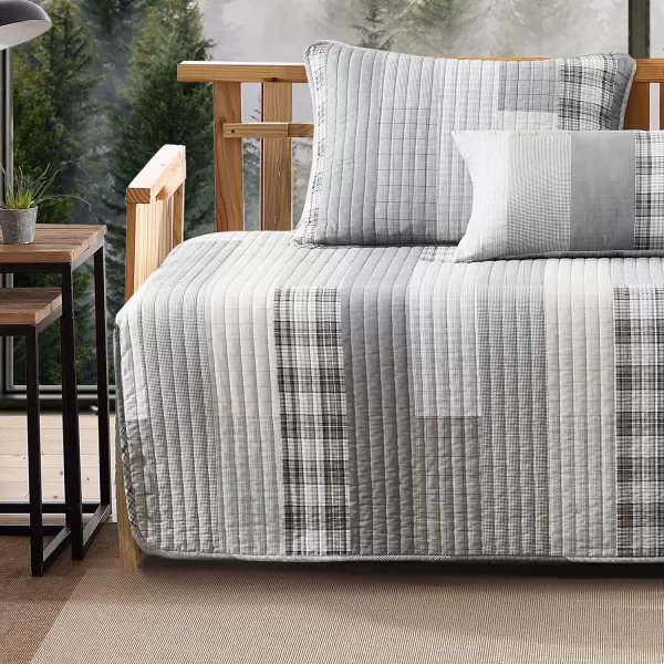 imageEddie Bauer King Quilt Set Cotton Reversible Bedding Set All Season Lodge Home Dcor Fairview Orange KingFairview GreyWhite