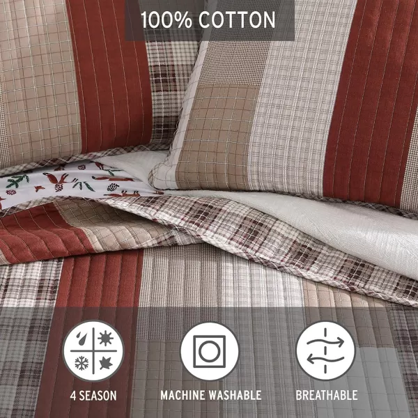 imageEddie Bauer King Quilt Set Cotton Reversible Bedding Set All Season Lodge Home Dcor Fairview Orange KingOrangeIvory