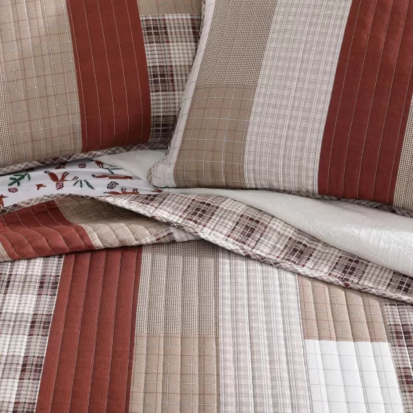 imageEddie Bauer King Quilt Set Cotton Reversible Bedding Set All Season Lodge Home Dcor Fairview Orange KingOrangeIvory