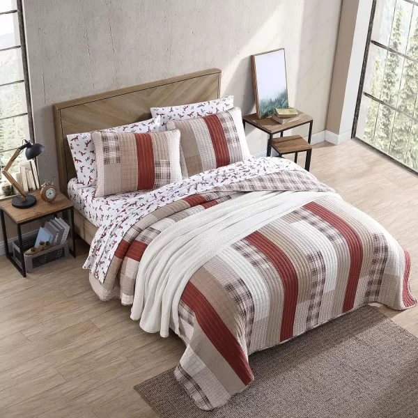 imageEddie Bauer King Quilt Set Cotton Reversible Bedding Set All Season Lodge Home Dcor Fairview Orange KingOrangeIvory