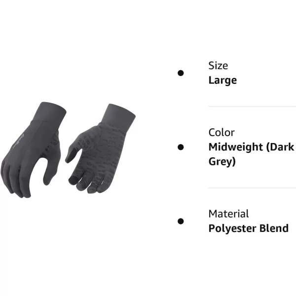 imageEddie Bauer Mens Cold Weather Performance Glove Liners Multiple Sizes Multiple ColorsMidweight Dark Grey
