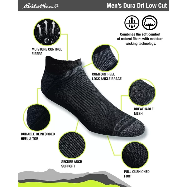 imageEddie Bauer Mens Dura Dri Moisture Control 6Pair Low Cut SocksBlack 6 Pairs