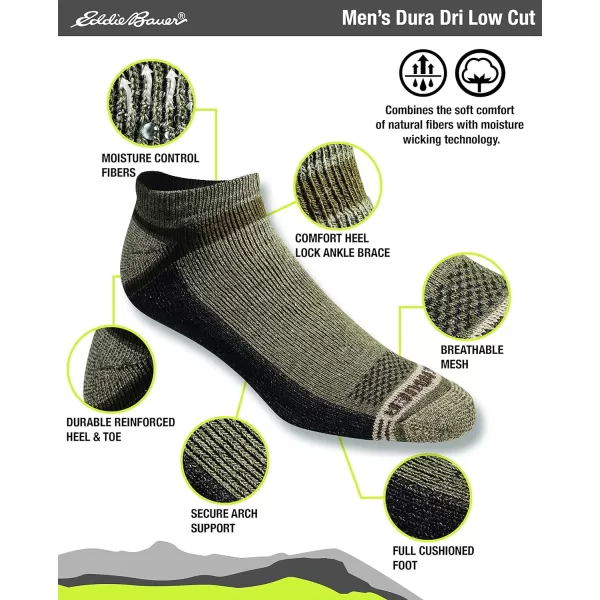 imageEddie Bauer Mens Dura Dri Moisture Control 6Pair Low Cut SocksOlive Assorted 6 Pairs