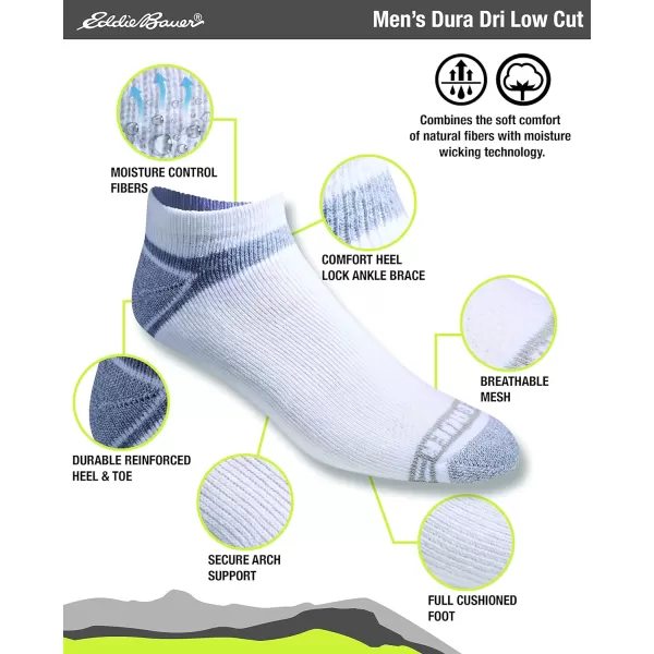 imageEddie Bauer Mens Dura Dri Moisture Control 6Pair Low Cut SocksWhite 6 Pairs