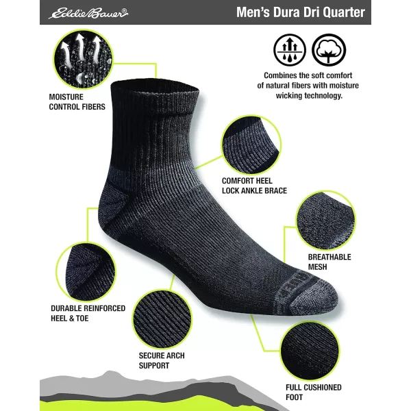 imageEddie Bauer Mens Dura Dri Moisture Control 6Pair Quarter SocksBlack 6 Pairs