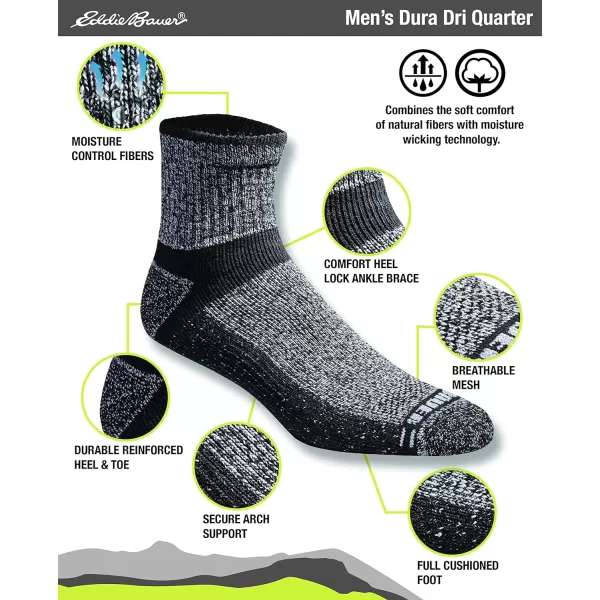 imageEddie Bauer Mens Dura Dri Moisture Control 6Pair Quarter SocksBlack Assorted 6 Pairs