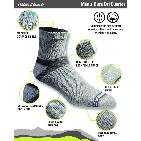 imageEddie Bauer Mens Dura Dri Moisture Control 6Pair Quarter SocksGrey 6 Pairs