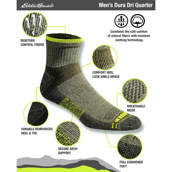 imageEddie Bauer Mens Dura Dri Moisture Control 6Pair Quarter SocksOlive Assorted 6 Pairs