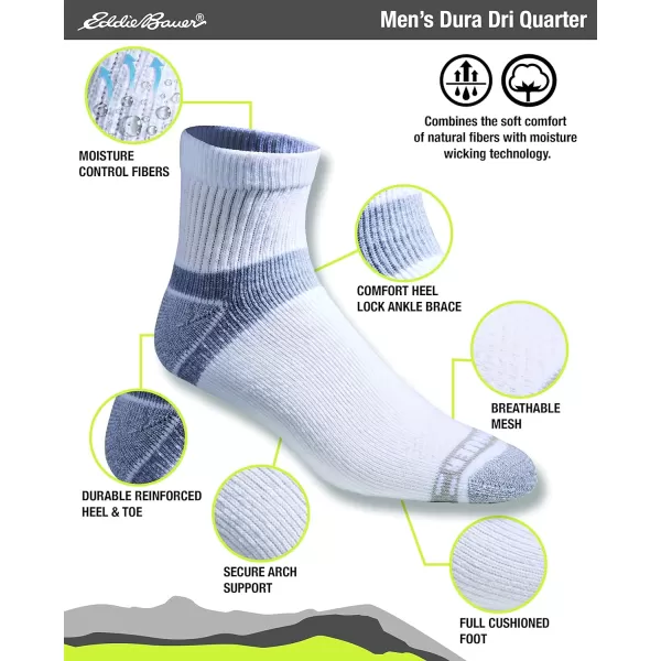 imageEddie Bauer Mens Dura Dri Moisture Control 6Pair Quarter SocksWhite 6 Pairs