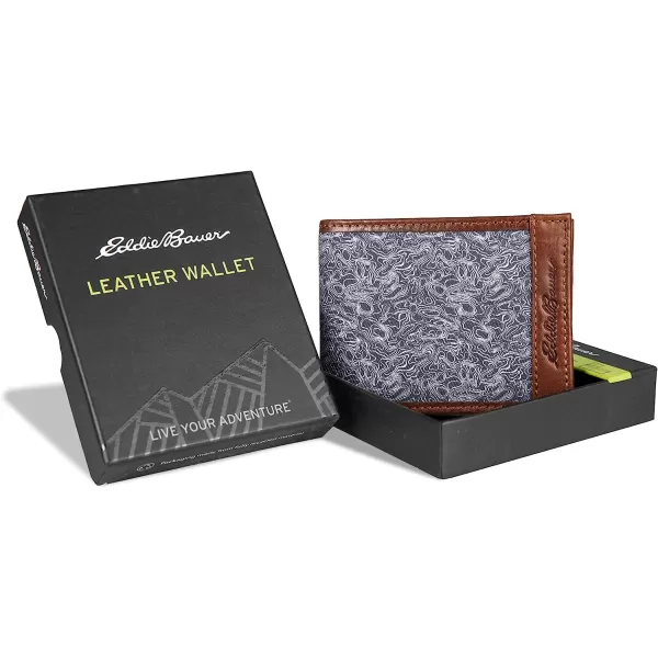 imageEddie Bauer Mens Pioneer Leather and Printed Cotton Canvas Passcase Wallet Grey One SizeEddie Bauer Mens Pioneer Leather and Printed Cotton Canvas Passcase Wallet Grey One Size