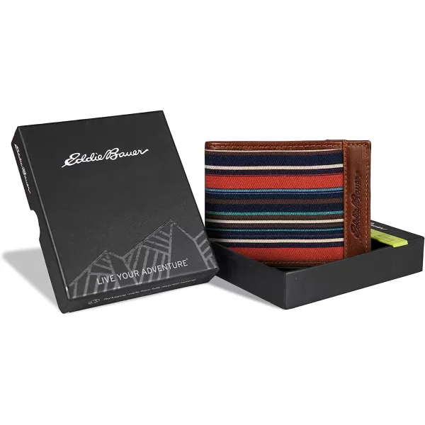 imageEddie Bauer Mens Pioneer Leather and Printed Cotton Canvas Passcase Wallet Multi One SizeEddie Bauer Mens Pioneer Leather and Printed Cotton Canvas Passcase Wallet Multi One Size