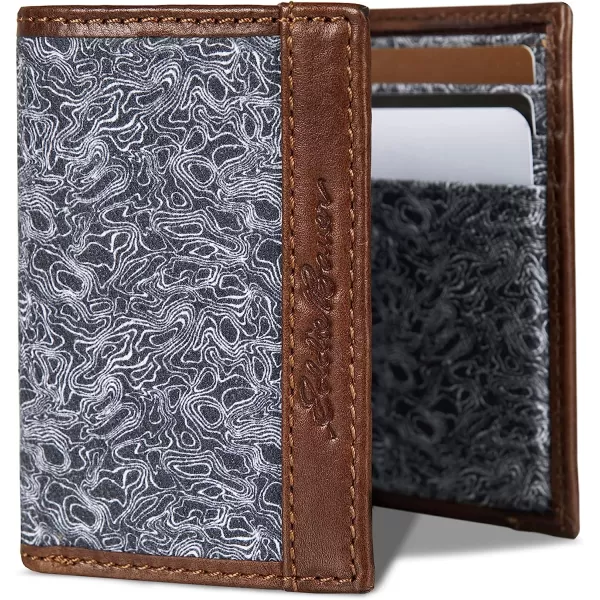imageEddie Bauer Mens Pioneer Leather and Printed Cotton Canvas Trifold WalletGrey