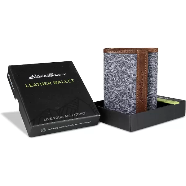 imageEddie Bauer Mens Pioneer Leather and Printed Cotton Canvas Trifold WalletGrey