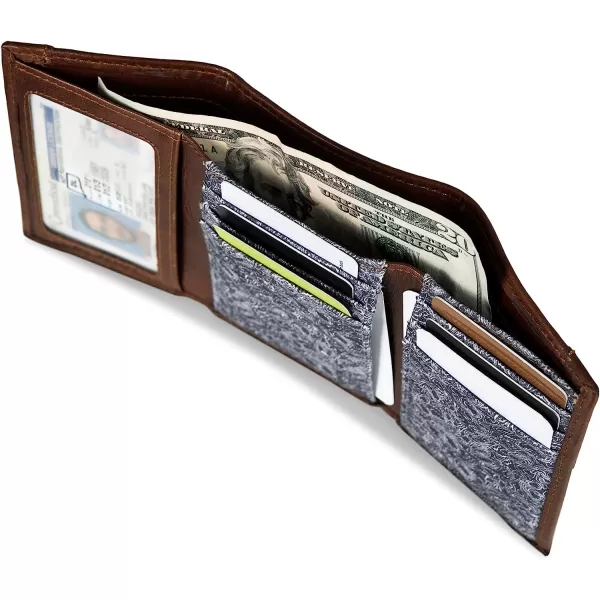 imageEddie Bauer Mens Pioneer Leather and Printed Cotton Canvas Trifold WalletGrey