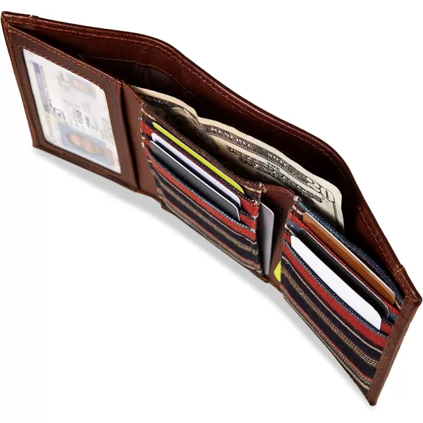 imageEddie Bauer Mens Pioneer Leather and Printed Cotton Canvas Trifold WalletMulti