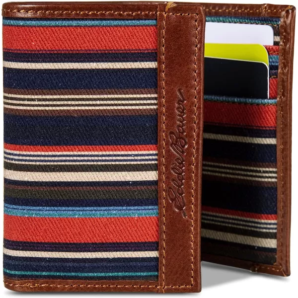 imageEddie Bauer Mens Pioneer Leather and Printed Cotton Canvas Trifold WalletMulti