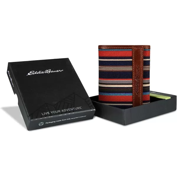 imageEddie Bauer Mens Pioneer Leather and Printed Cotton Canvas Trifold WalletMulti