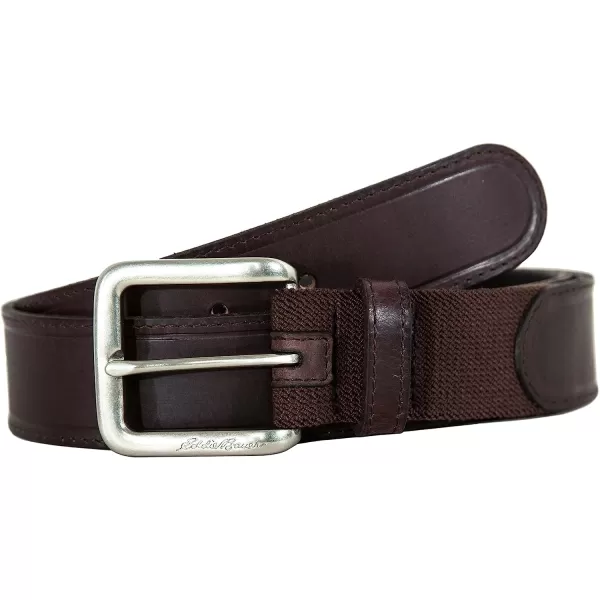 imageEddie Bauer Mens Rugged Belt with Stretch TabMilled Leather and Durable Elastic and Nickel Roller BuckleBrown
