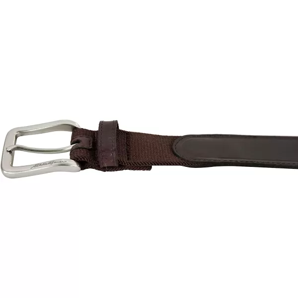 imageEddie Bauer Mens Rugged Belt with Stretch TabMilled Leather and Durable Elastic and Nickel Roller BuckleBrown