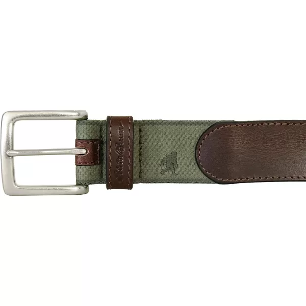 imageEddie Bauer Mens Rugged Leather Belt with Stretch Tab and Sasquatch DesignBrown