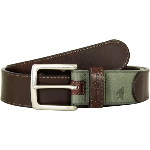 imageEddie Bauer Mens Rugged Leather Belt with Stretch Tab and Sasquatch DesignRugged W Sasquatch  Brown