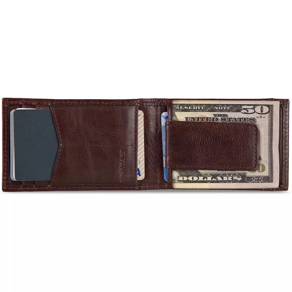 imageEddie Bauer Mens Signature Logo Leather Bifold Money Clip Wallet with 3 Card Slots and RFID ProtectionBrown