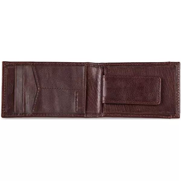 imageEddie Bauer Mens Signature Logo Leather Bifold Money Clip Wallet with 3 Card Slots and RFID ProtectionBrown