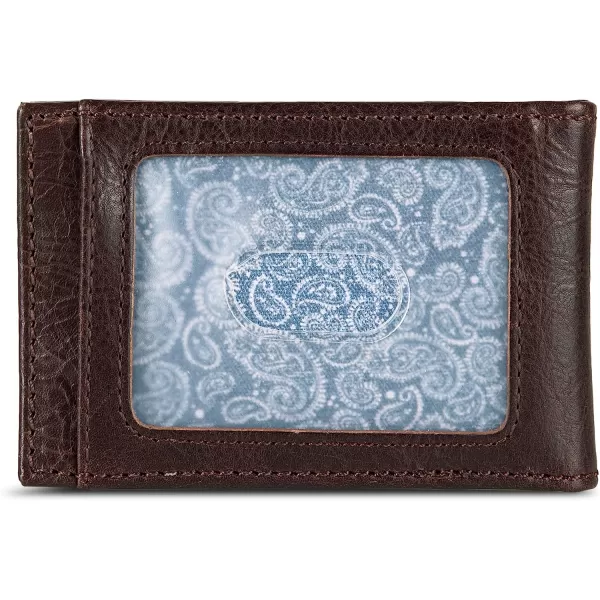 imageEddie Bauer Mens Signature Logo Leather Bifold Money Clip Wallet with 3 Card Slots and RFID ProtectionBrown