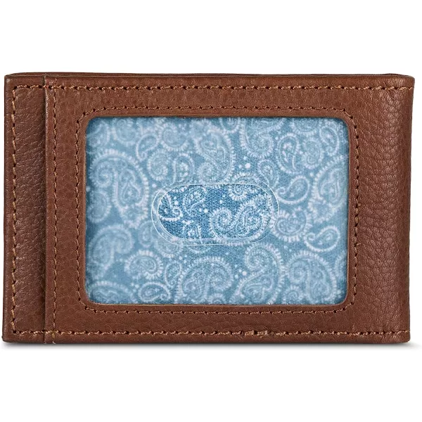 imageEddie Bauer Mens Signature Logo Leather Bifold Money Clip Wallet with 3 Card Slots and RFID ProtectionTan