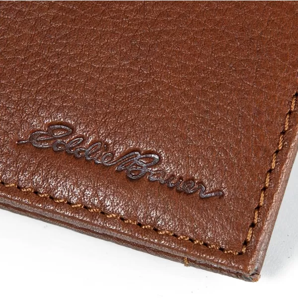 imageEddie Bauer Mens Signature Logo Leather Bifold Money Clip Wallet with 3 Card Slots and RFID ProtectionTan