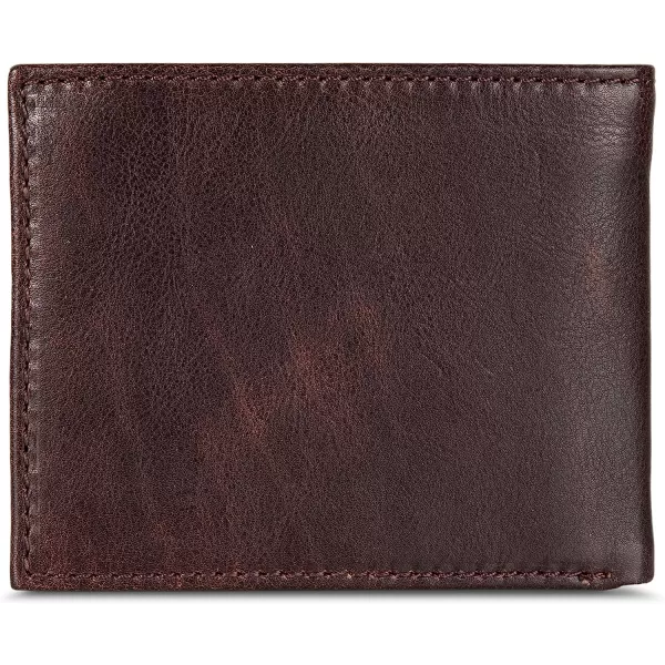 imageEddie Bauer Mens Signature Logo Leather Flip Id Bifold Wallet with 6 Card Slots and RFID ProtectionBrown