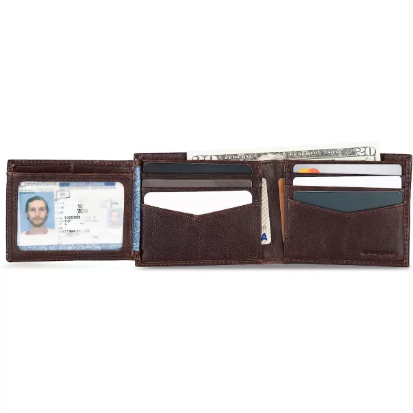 imageEddie Bauer Mens Signature Logo Leather Flip Id Bifold Wallet with 6 Card Slots and RFID ProtectionBrown