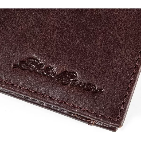 imageEddie Bauer Mens Signature Logo Leather Flip Id Bifold Wallet with 6 Card Slots and RFID ProtectionBrown