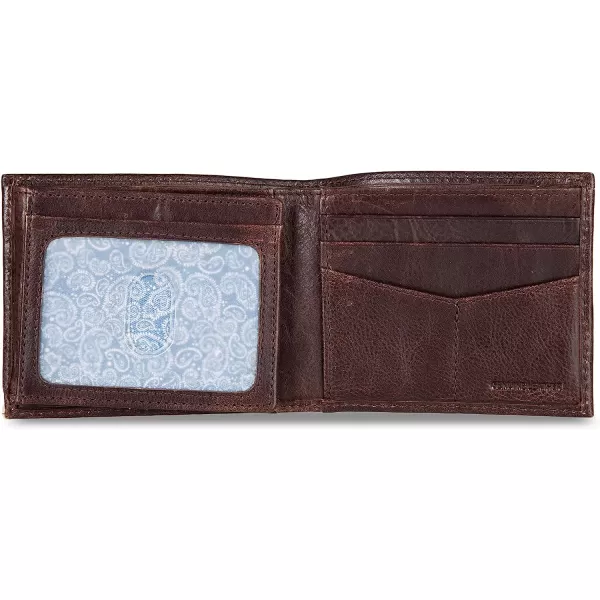 imageEddie Bauer Mens Signature Logo Leather Flip Id Bifold Wallet with 6 Card Slots and RFID ProtectionBrown