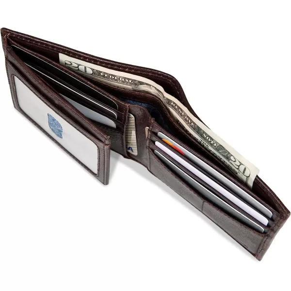 imageEddie Bauer Mens Signature Logo Leather Flip Id Bifold Wallet with 6 Card Slots and RFID ProtectionBrown