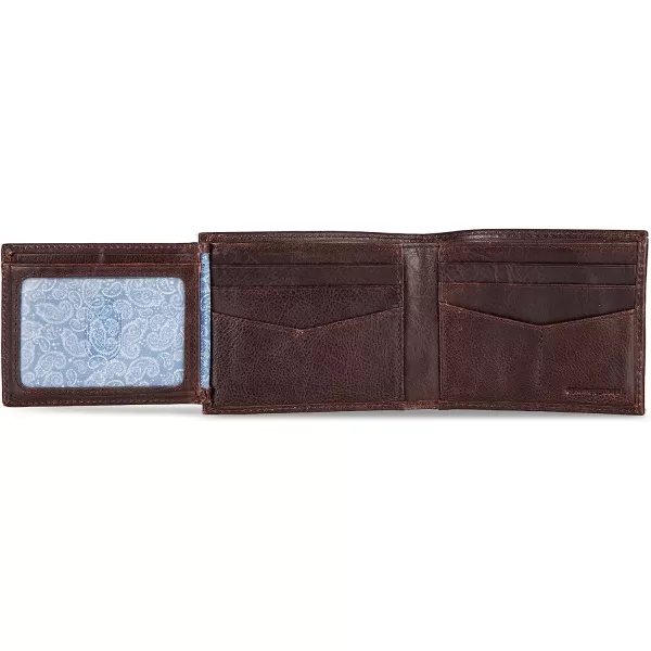 imageEddie Bauer Mens Signature Logo Leather Flip Id Bifold Wallet with 6 Card Slots and RFID ProtectionBrown