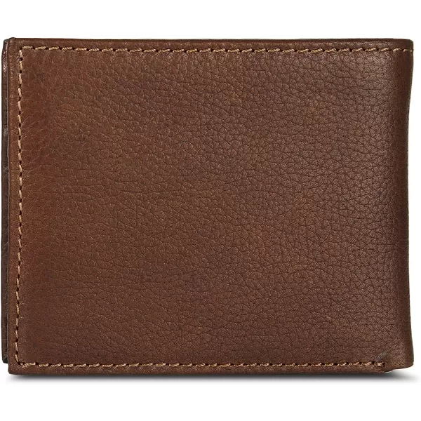imageEddie Bauer Mens Signature Logo Leather Flip Id Bifold Wallet with 6 Card Slots and RFID ProtectionTan