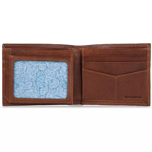 imageEddie Bauer Mens Signature Logo Leather Flip Id Bifold Wallet with 6 Card Slots and RFID ProtectionTan