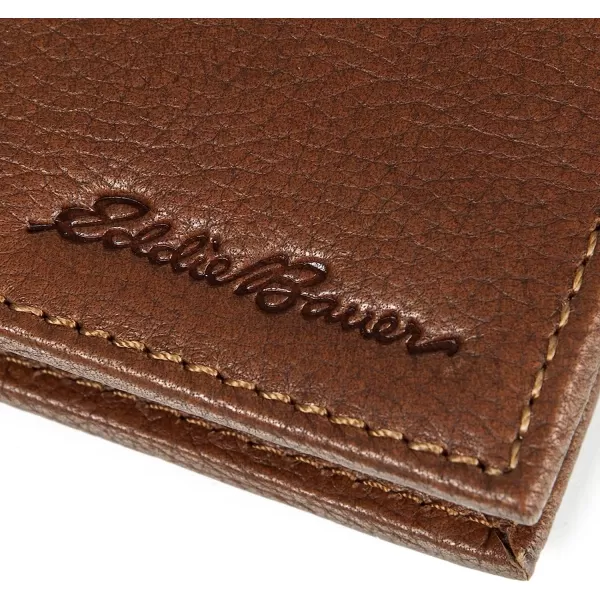 imageEddie Bauer Mens Signature Logo Leather Flip Id Bifold Wallet with 6 Card Slots and RFID ProtectionTan
