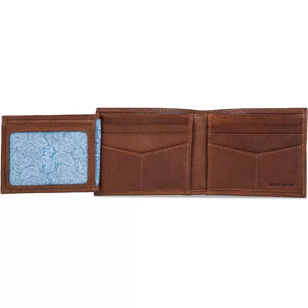imageEddie Bauer Mens Signature Logo Leather Flip Id Bifold Wallet with 6 Card Slots and RFID ProtectionTan