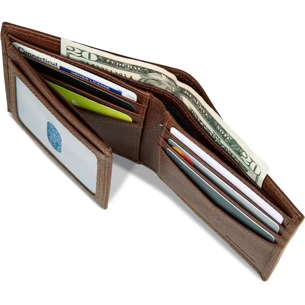 imageEddie Bauer Mens Signature Logo Leather Flip Id Bifold Wallet with 6 Card Slots and RFID ProtectionTan