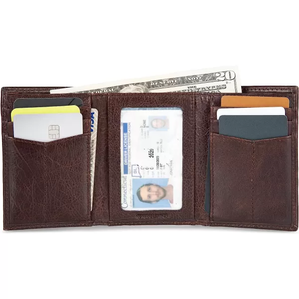 imageEddie Bauer Mens Signature Logo Leather Trifold Wallet with 6 Card Slots and RFID ProtectionBrown